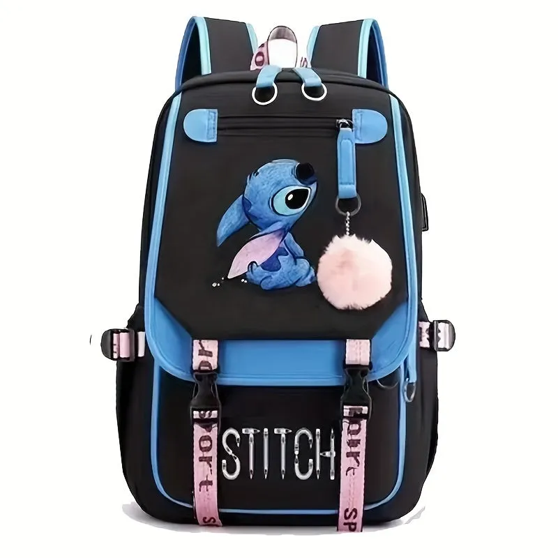 Cartoon Stitch Backpack with USB Charging Port – Perfect School Bag for Students