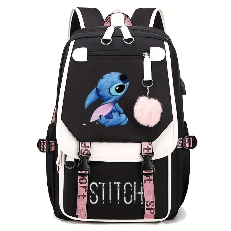 Cartoon Stitch Backpack with USB Charging Port – Perfect School Bag for Students