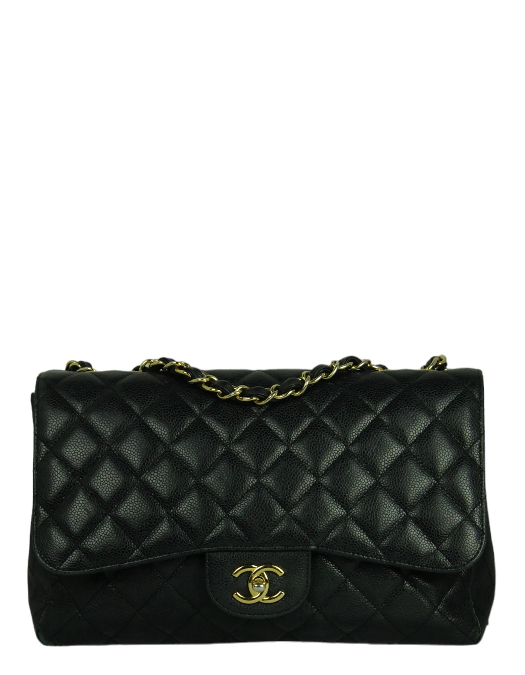 Chanel Black Caviar Leather Single Flap Jumbo Classic Bag