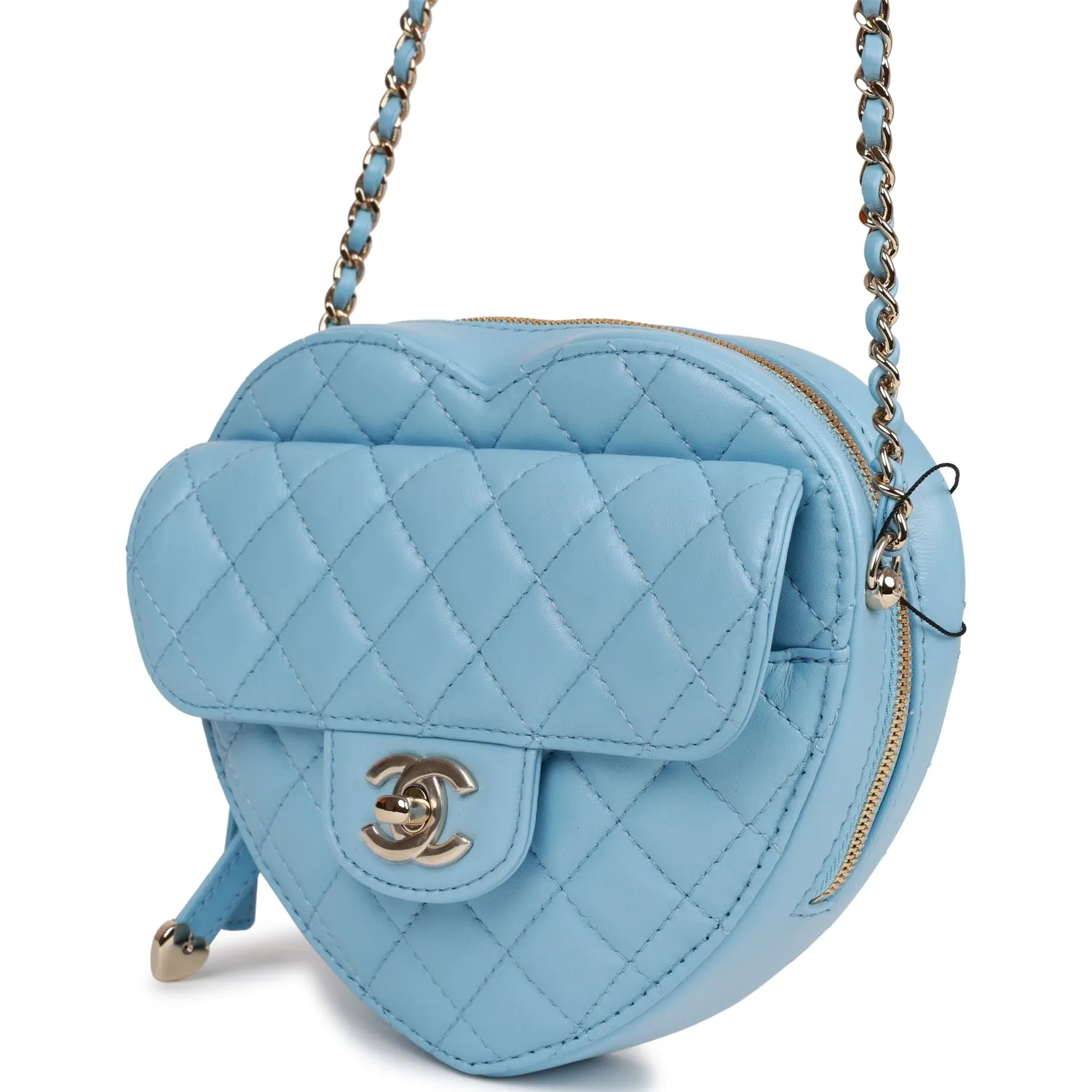 Chanel CC In Love Large Heart Bag Blue Lambskin Light Gold Hardware