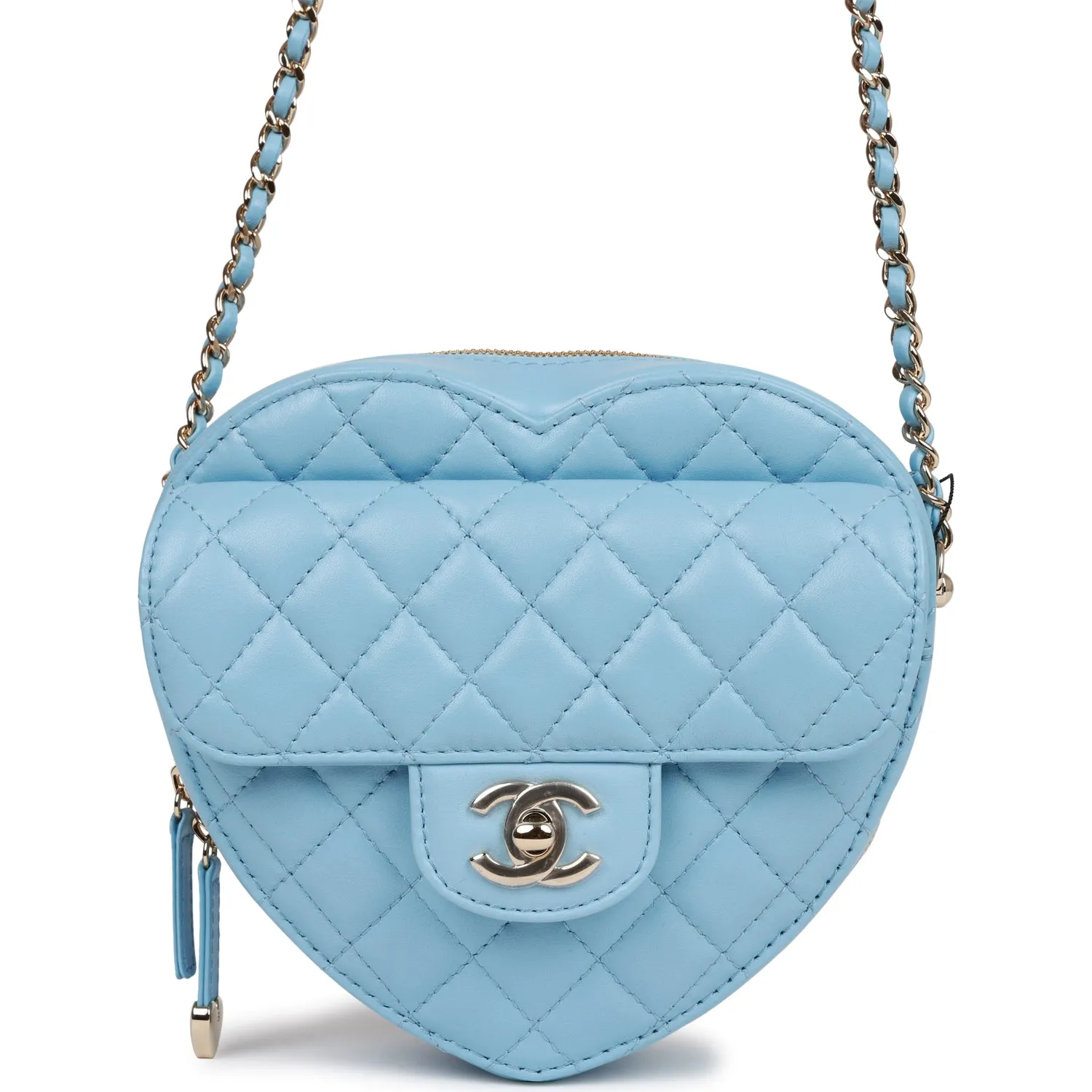 Chanel CC In Love Large Heart Bag Blue Lambskin Light Gold Hardware