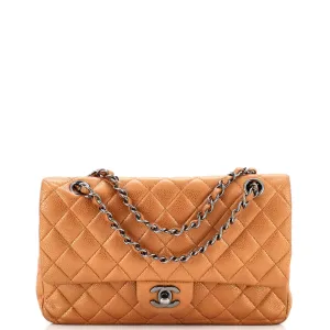 CHANEL Classic Double Flap Bag Quilted Metallic Caviar Medium