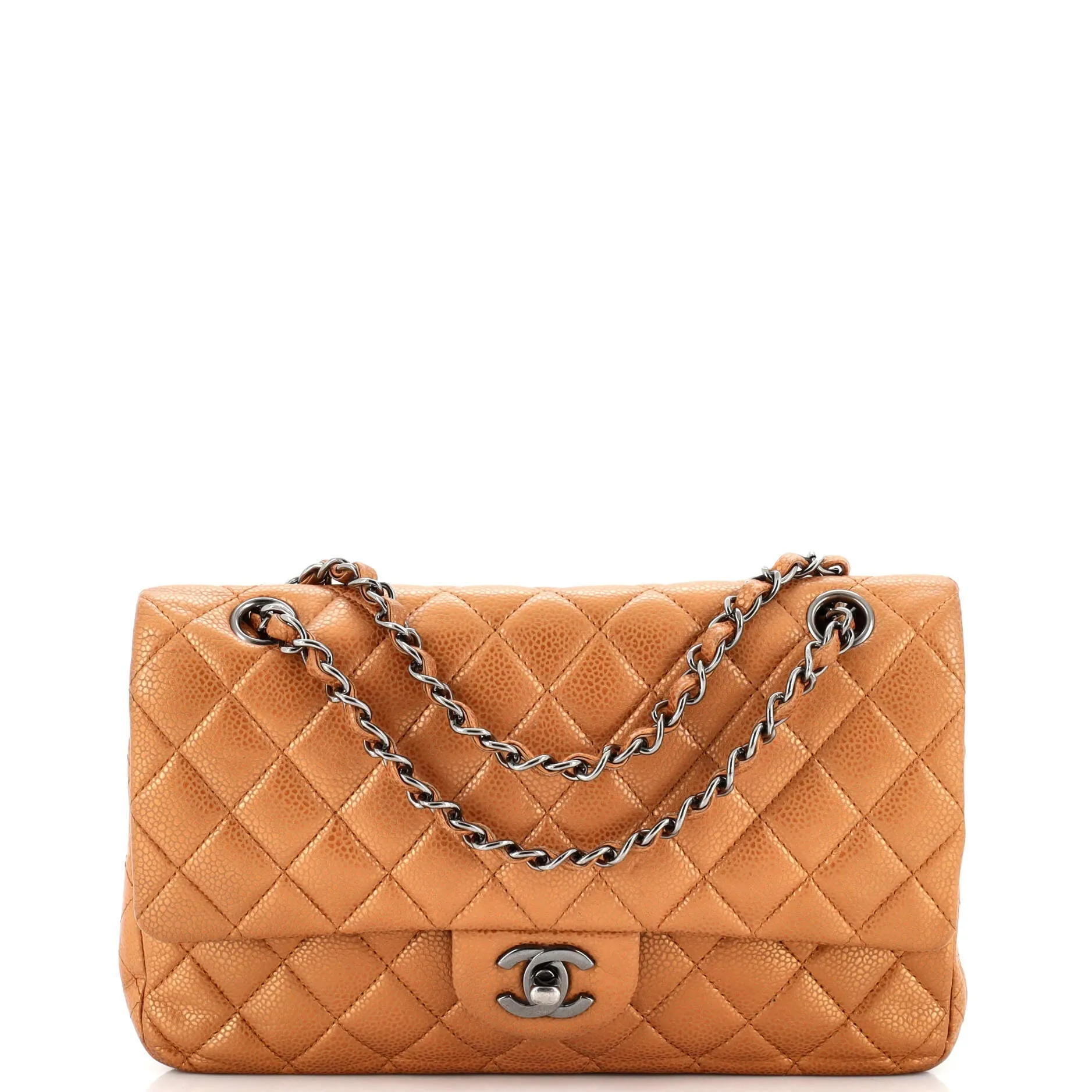 CHANEL Classic Double Flap Bag Quilted Metallic Caviar Medium