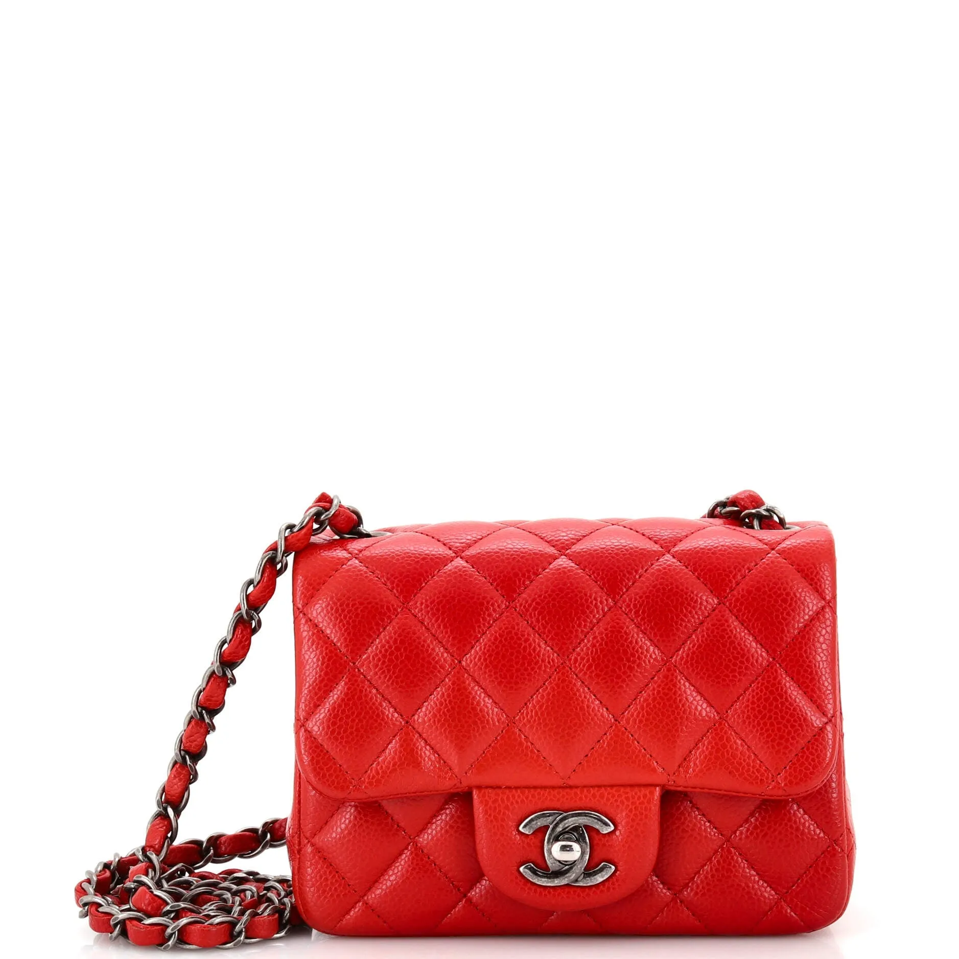 CHANEL Square Classic Single Flap Bag Quilted Caviar Mini