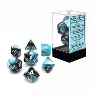 Chessex Gemini 7pc Polyhedral Dice Set - Black-Shell & White