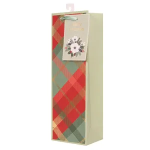 Christmas Tartan Bottle Gift Bag - 12cm x 36cm x 9cm