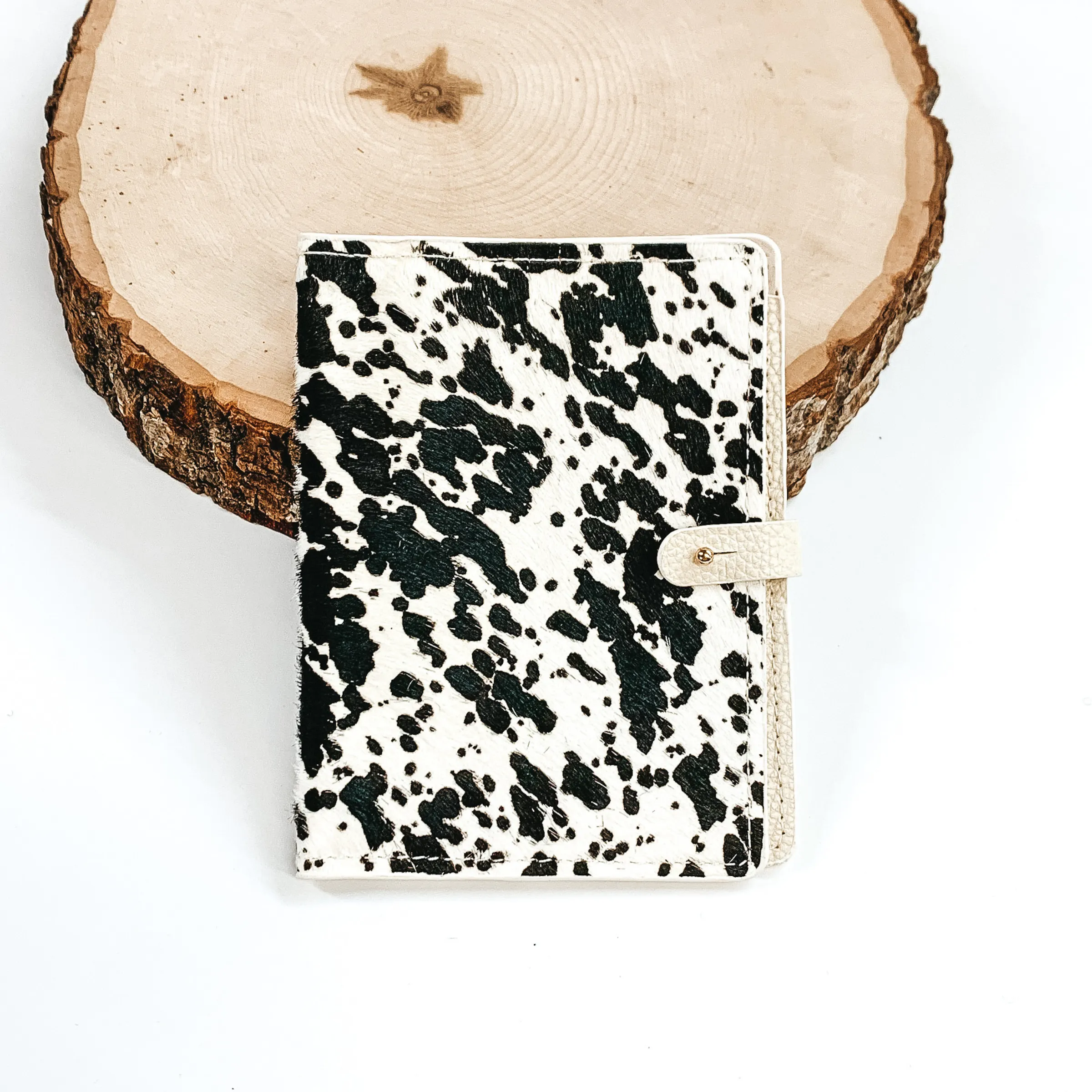 Cow Print Passport Wallet in Ivory