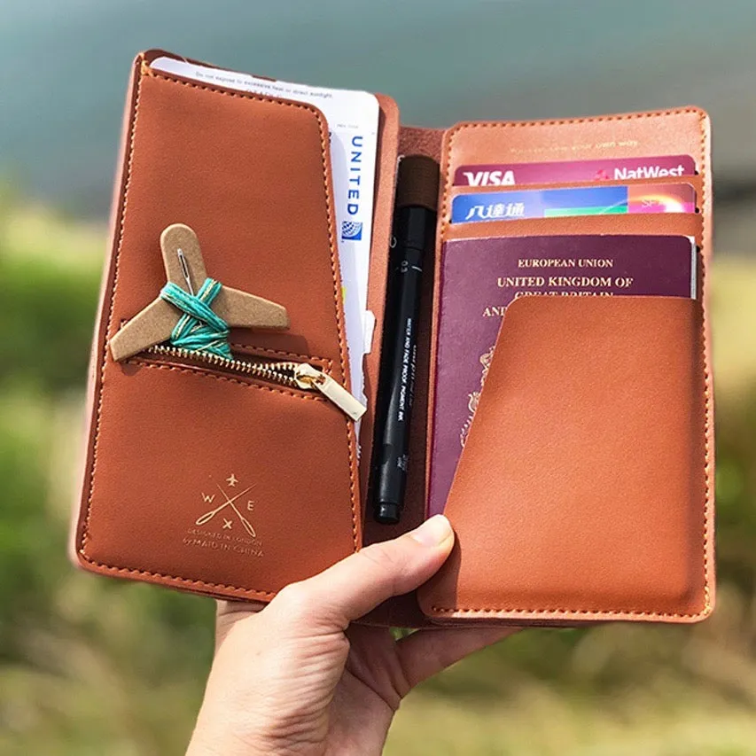 Customisable stitch travel wallet real leather in brown