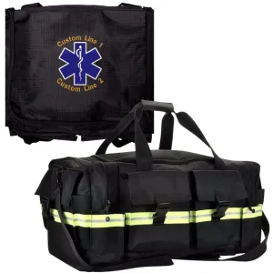 Customized Black Fire Station Duffel Bag with Star of Life Embroidery