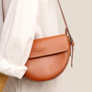 Cute Brown LEATHER Saddle Bag WOMEN SHOULDER BAG Small Saddle Crossbody Purse FOR WOMEN