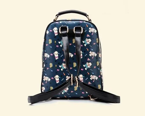 Cute Cartoon PU Leather Backpack with Built-In Handle - Beige