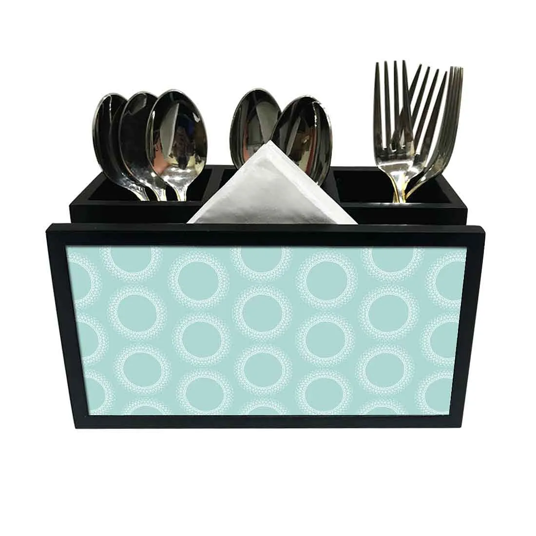 Cutlery Tissue Holder Napkin Stand -  Blue Circle Pattern