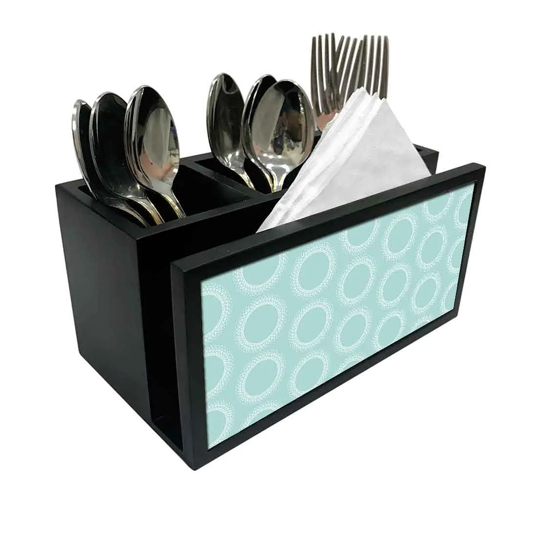 Cutlery Tissue Holder Napkin Stand -  Blue Circle Pattern