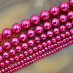 Czech Light Fuchsia Satin Luster Glass Pearl Round Beads on a 15.5" Strand