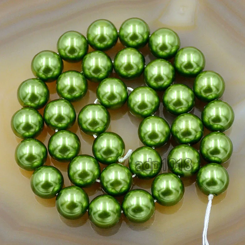 Czech Olive Green Satin Luster Glass Pearl Round Beads on a 15.5" Strand