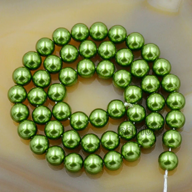 Czech Olive Green Satin Luster Glass Pearl Round Beads on a 15.5" Strand