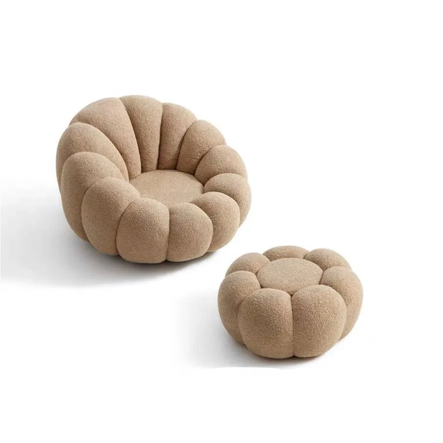 DEEPAK Velvet Pumpkin Chair with Ottoman