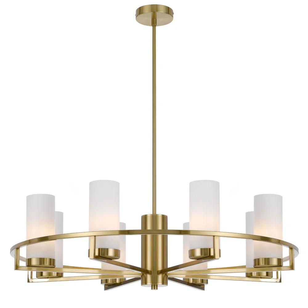 Eamon 8 Light Brass and Opal Glass Industrial Pendant