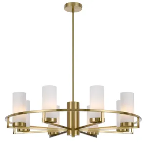 Eamon 8 Light Brass and Opal Glass Industrial Pendant