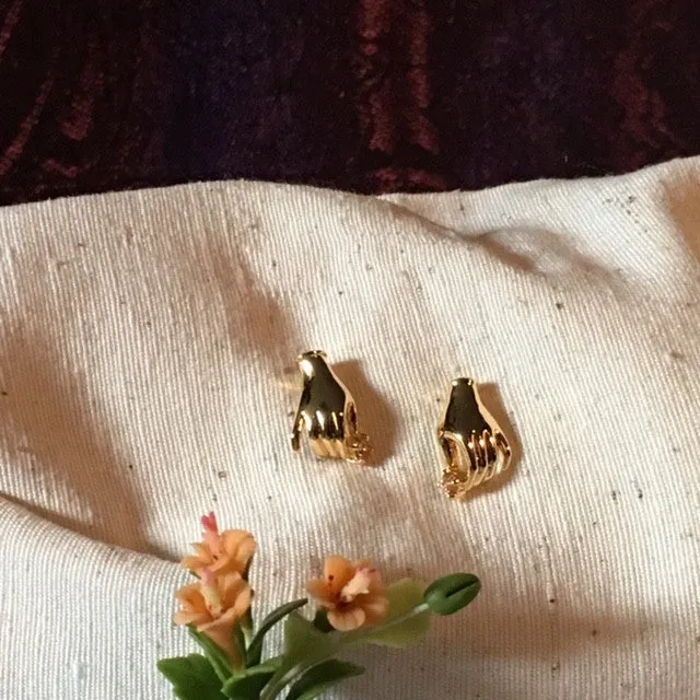 Earring hand shaped/hand therapy jewelry/18K gold plated with golden colored jewel