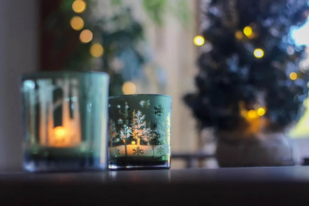 Festive Forest With Snowflakes Glass Tealight Holder