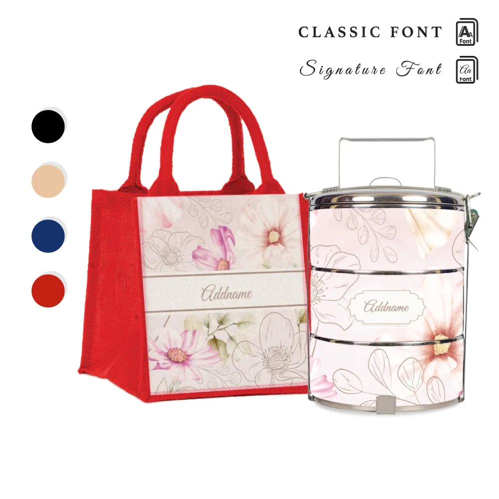 Floral Verse Flora Series 3-Tier Standard Small 12cm Tiffin Carrier [FREE Custom Add Name]