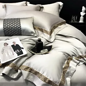 Flytonn-1000TC Egyptian Cotton Luxury Embroidery Bedding Set Pure Cotton Duvet Cover Flat/Fitted Bed Sheet Set With Pillowcases bed set