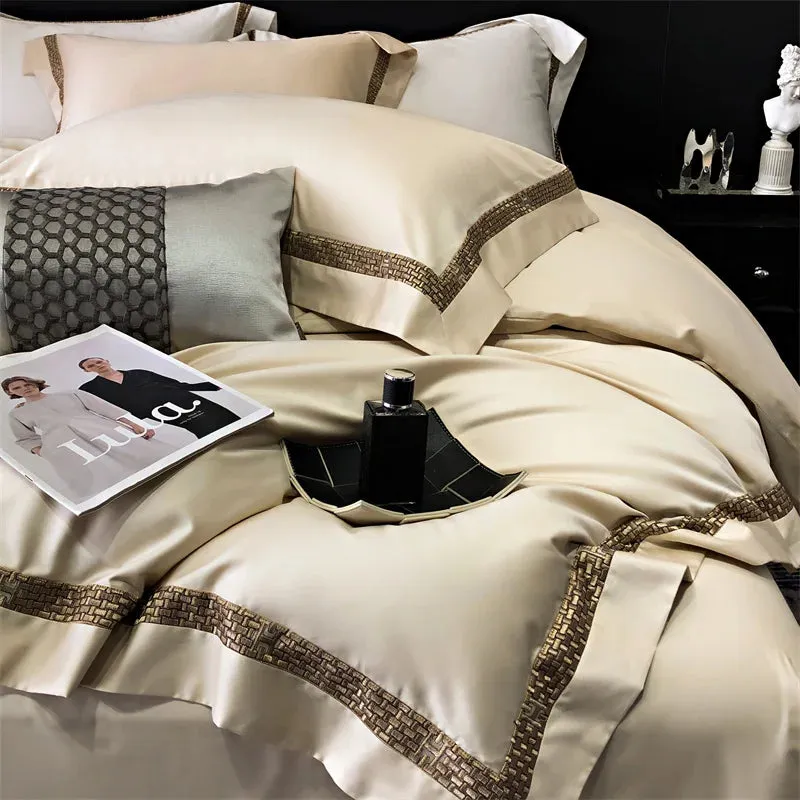 Flytonn-1000TC Egyptian Cotton Luxury Embroidery Bedding Set Pure Cotton Duvet Cover Flat/Fitted Bed Sheet Set With Pillowcases bed set