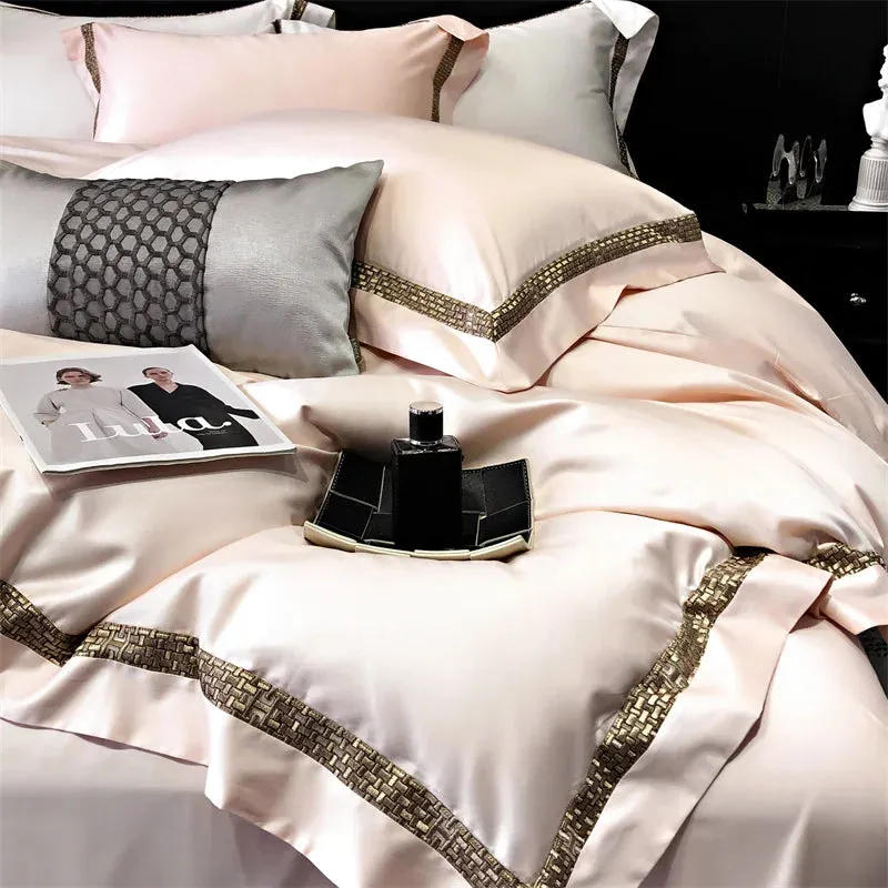 Flytonn-1000TC Egyptian Cotton Luxury Embroidery Bedding Set Pure Cotton Duvet Cover Flat/Fitted Bed Sheet Set With Pillowcases bed set