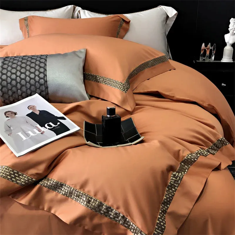 Flytonn-1000TC Egyptian Cotton Luxury Embroidery Bedding Set Pure Cotton Duvet Cover Flat/Fitted Bed Sheet Set With Pillowcases bed set