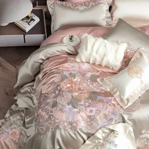 Flytonn-4/6/9Pcs  Gorgeous Flowers Embroidery European Palace Style Bedding Set Brocade Egyptian Cotton Duvet Cover Bed Sheet Pillowcase