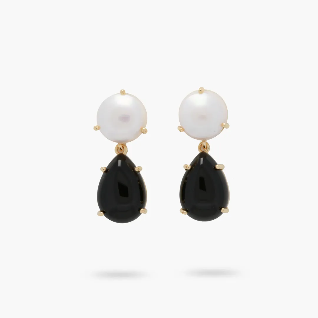 Freshwater Pearl and Teardrop Black Onyx Statement Earring