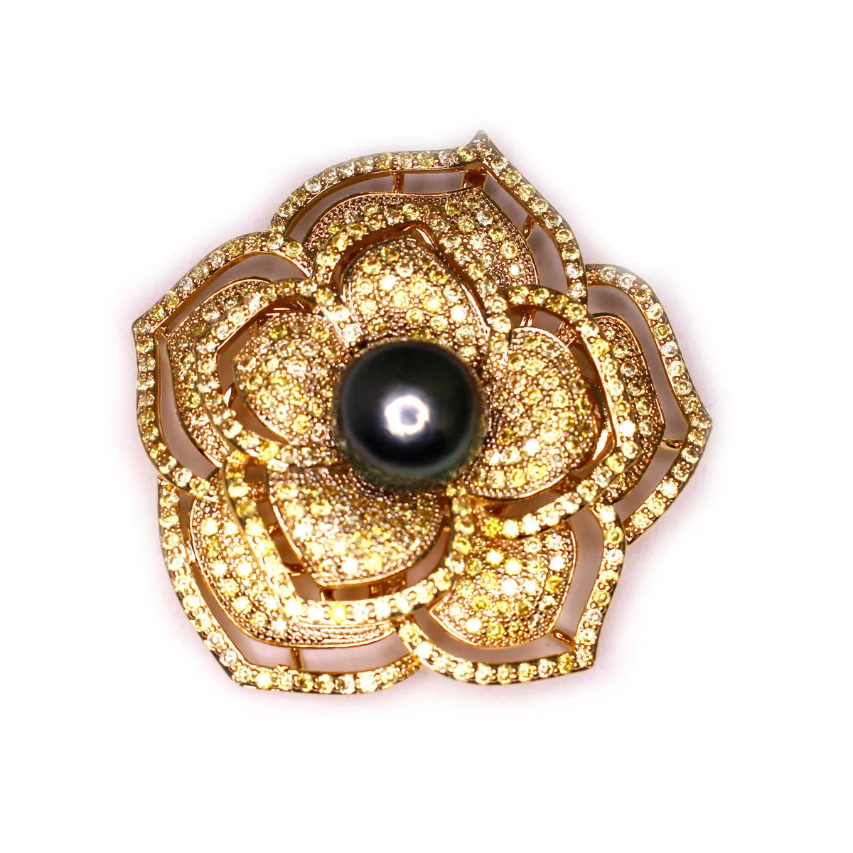 Golden Flower of Life Black Edison Pearl Brooch