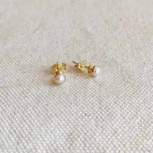 GoldFi - 18k Gold Filled 4mm Simulated Pearl Stud Earrings