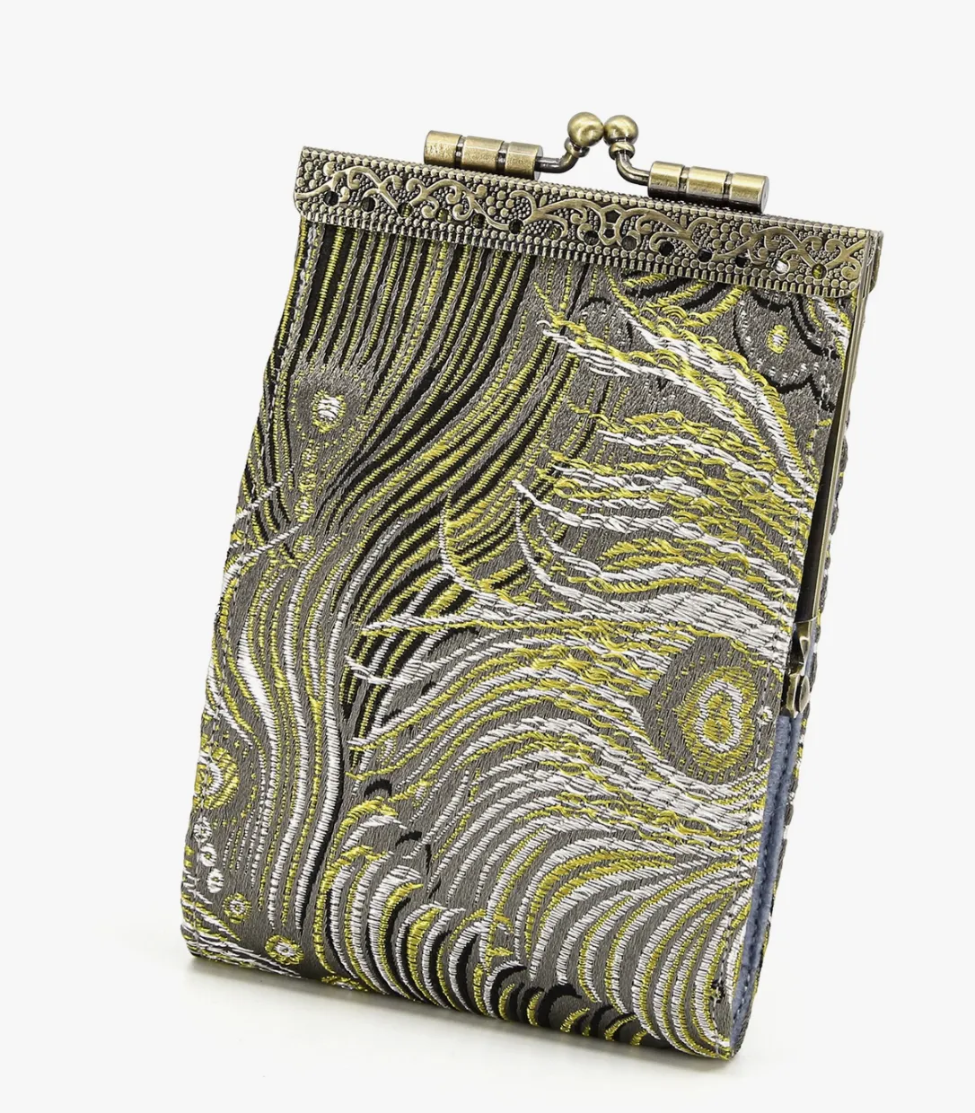 Gray Brocade Peacock Card Holder