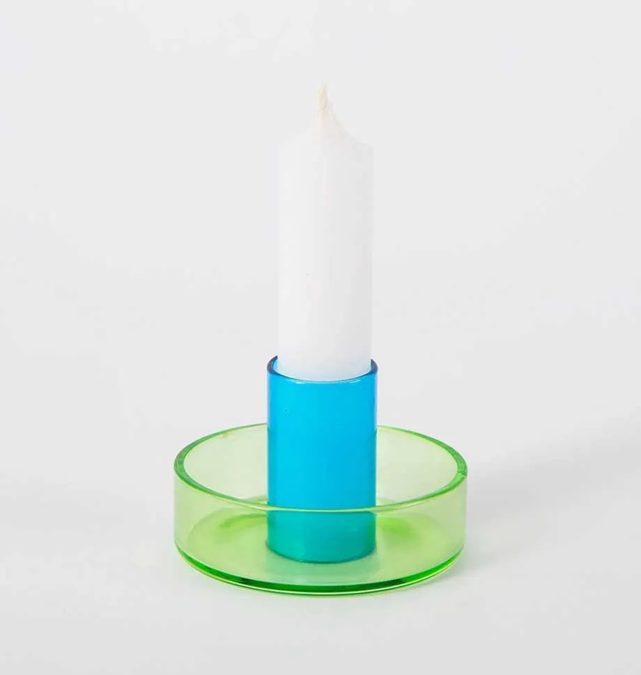 Green & Blue Duo Tone Glass Candle Holder