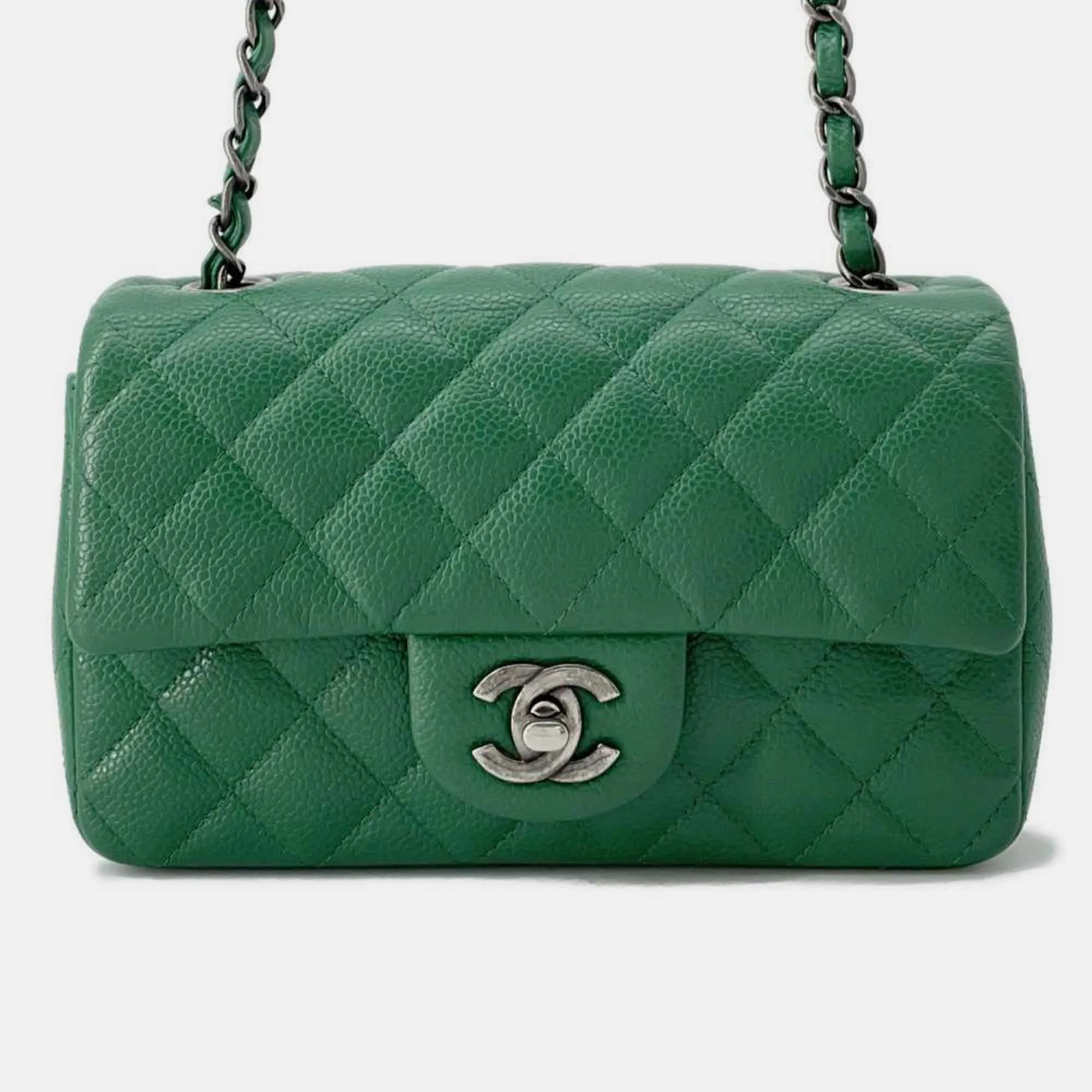 Green Leather Mini Flap Shoulder Bag