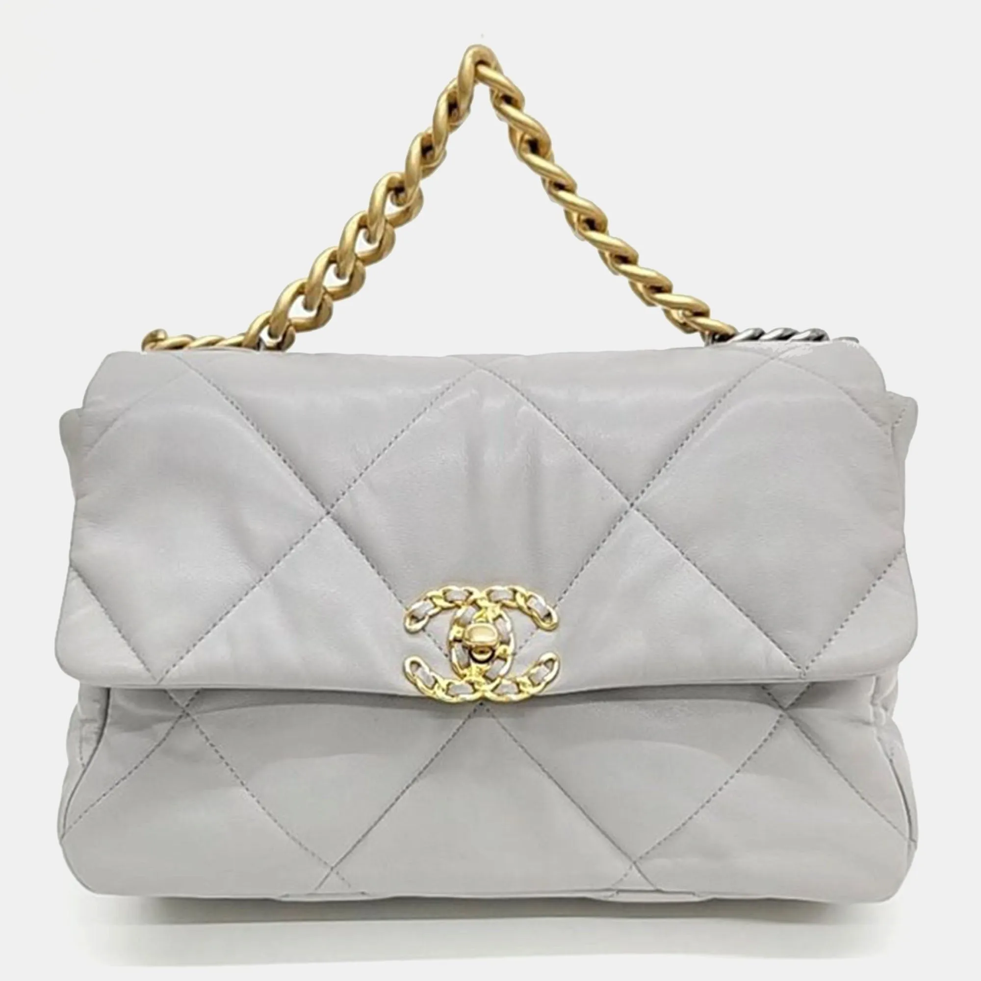 Grey Leather Large 19 Flap Bag