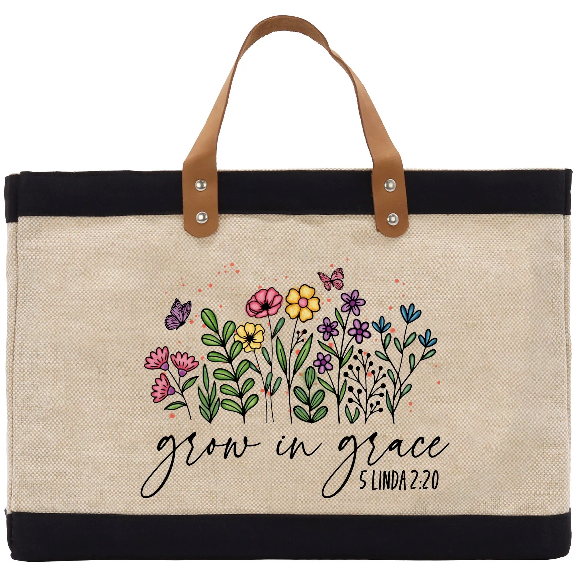 Grow In Grace 5 Linda 2:20 Religious Tote Bag for Women Bible Verse Canvas Tote Bag Religious Gifts Bible Verse Gift Church Tote Bag