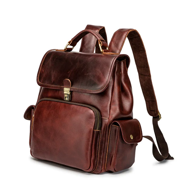 Handmade Cowhide Leather Laptop Backpack