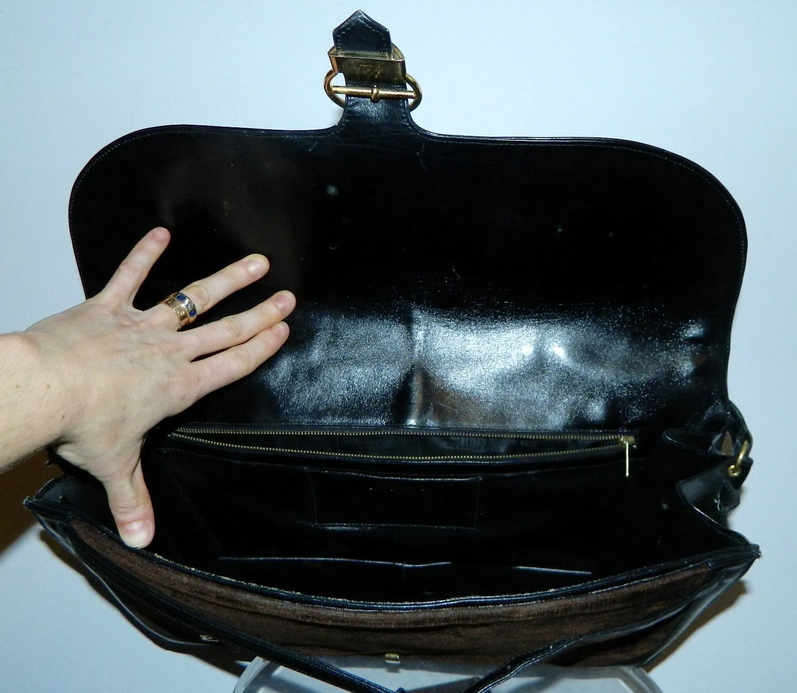 HUGE velvet leather Roberta di Camerino briefcase handbag vintage 1970s carry on bag