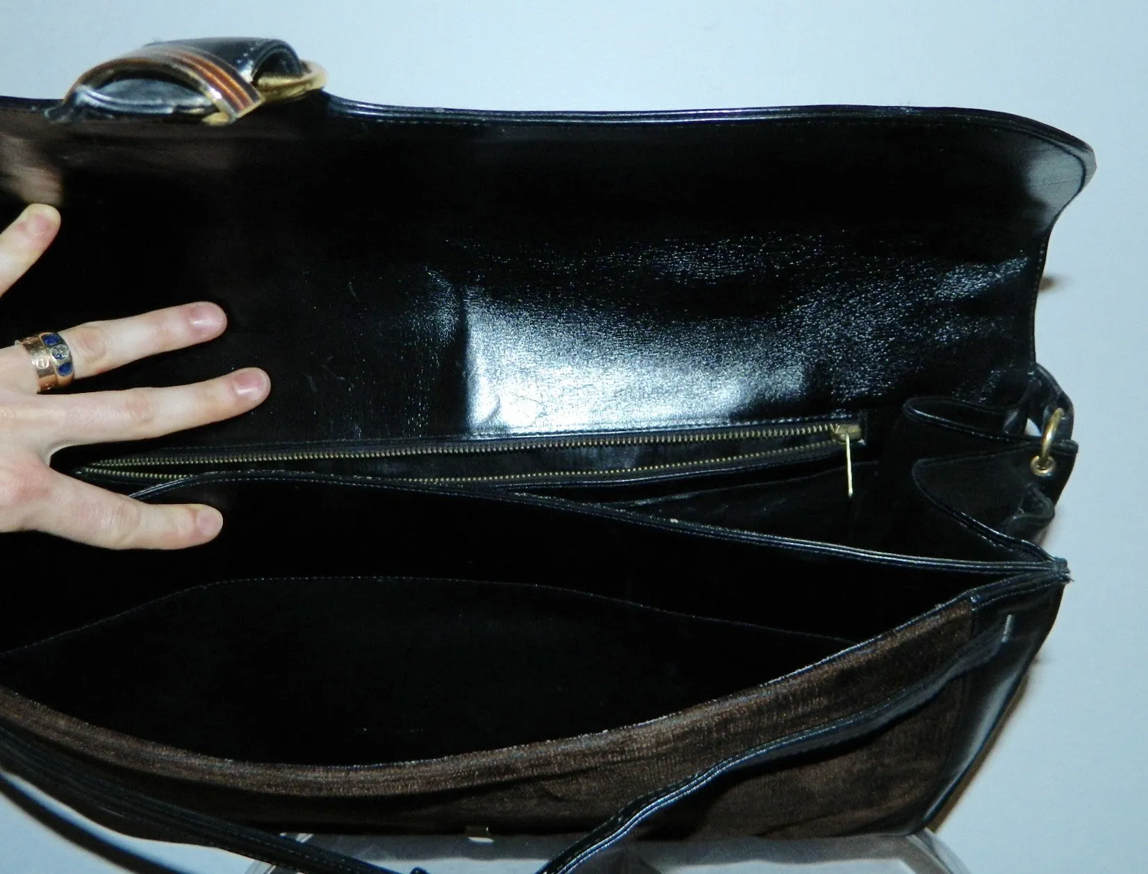 HUGE velvet leather Roberta di Camerino briefcase handbag vintage 1970s carry on bag