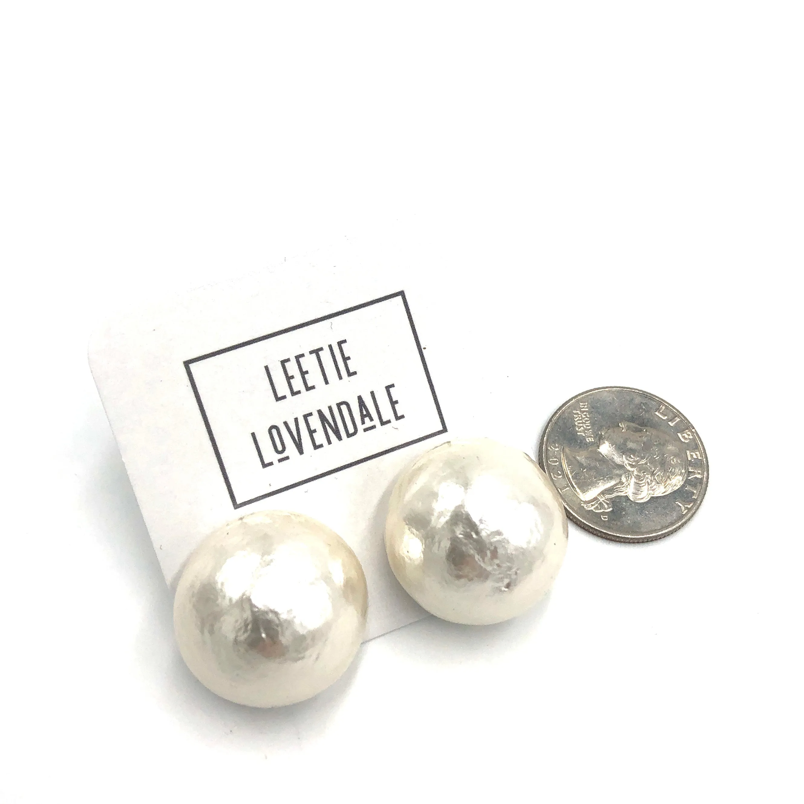 Jumbo White Cotton Pearl Button Stud Earrings