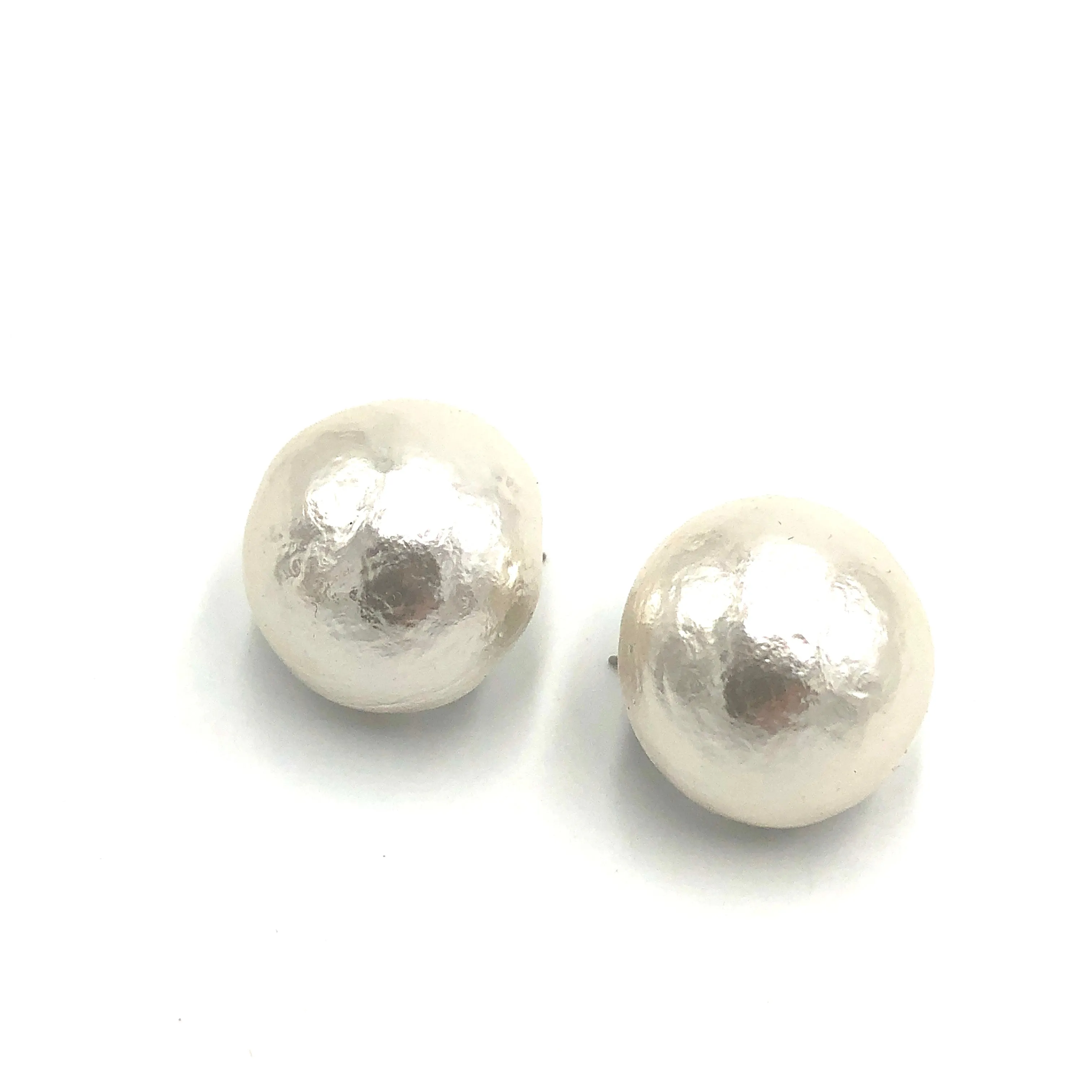 Jumbo White Cotton Pearl Button Stud Earrings