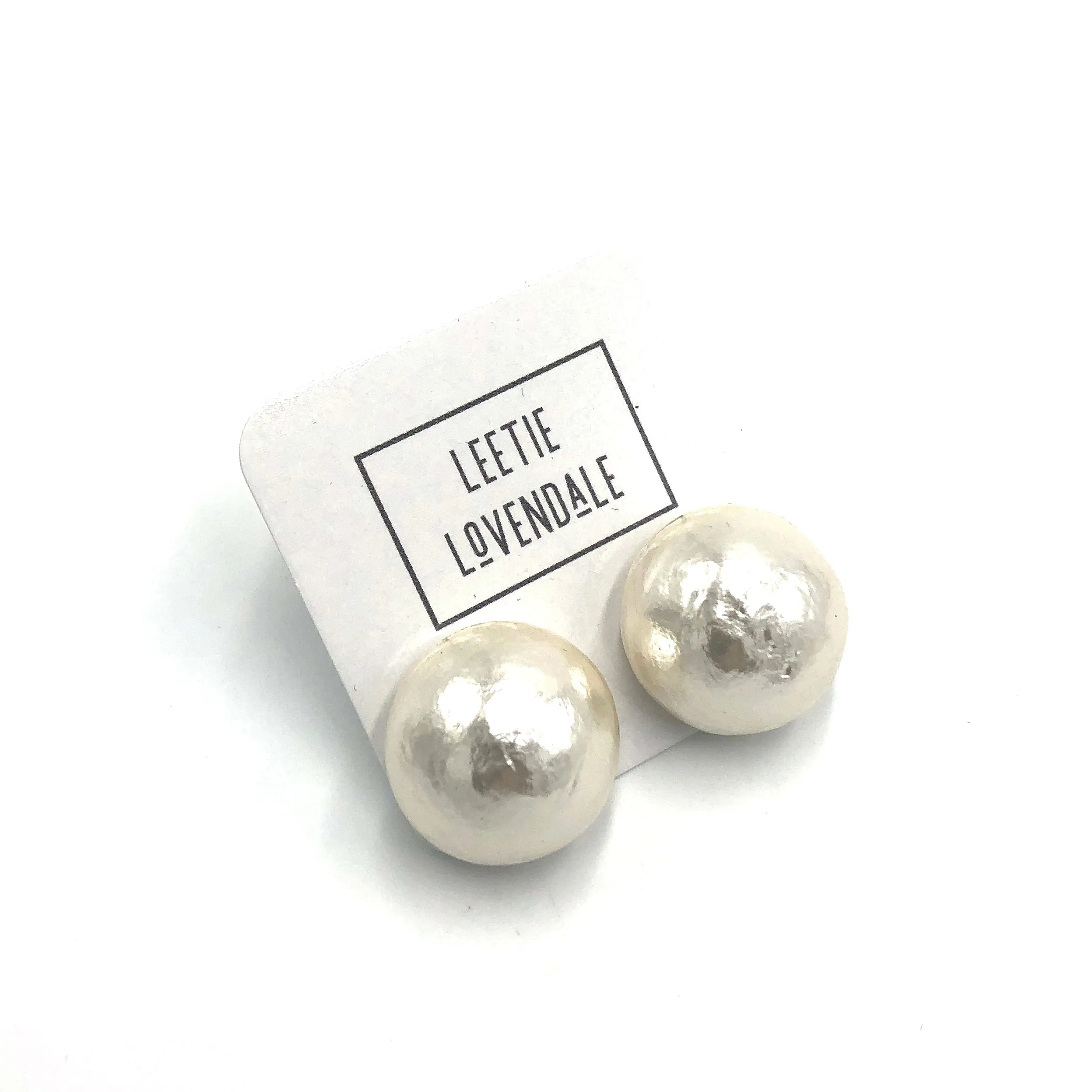 Jumbo White Cotton Pearl Button Stud Earrings