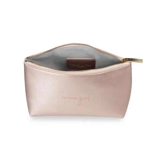 Katie Loxton Make Up Bag You Glow Girl Metallic Rose Gold