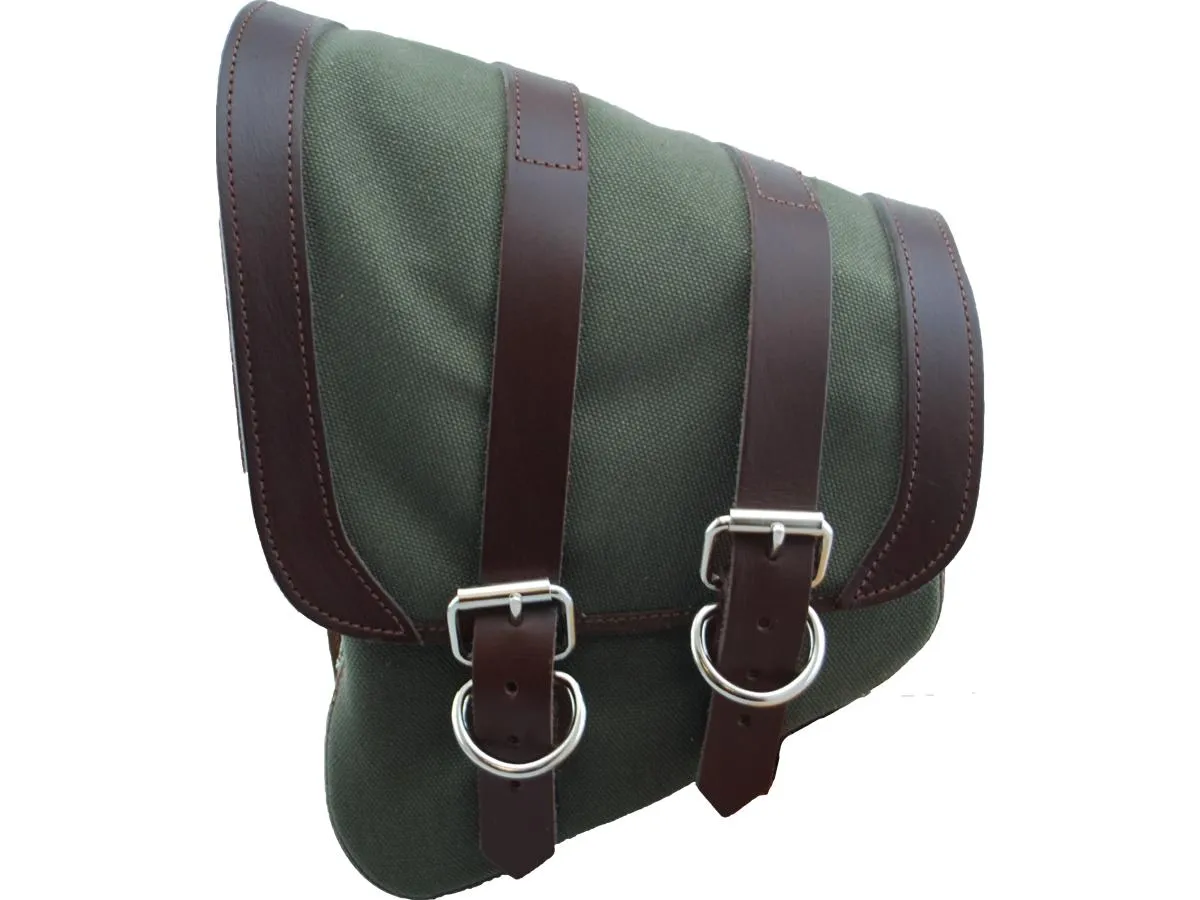 La Rosa Design Canvas Swing Arm Left Saddle Bag With Black Straps Brown Army Green For 87-23 Softail