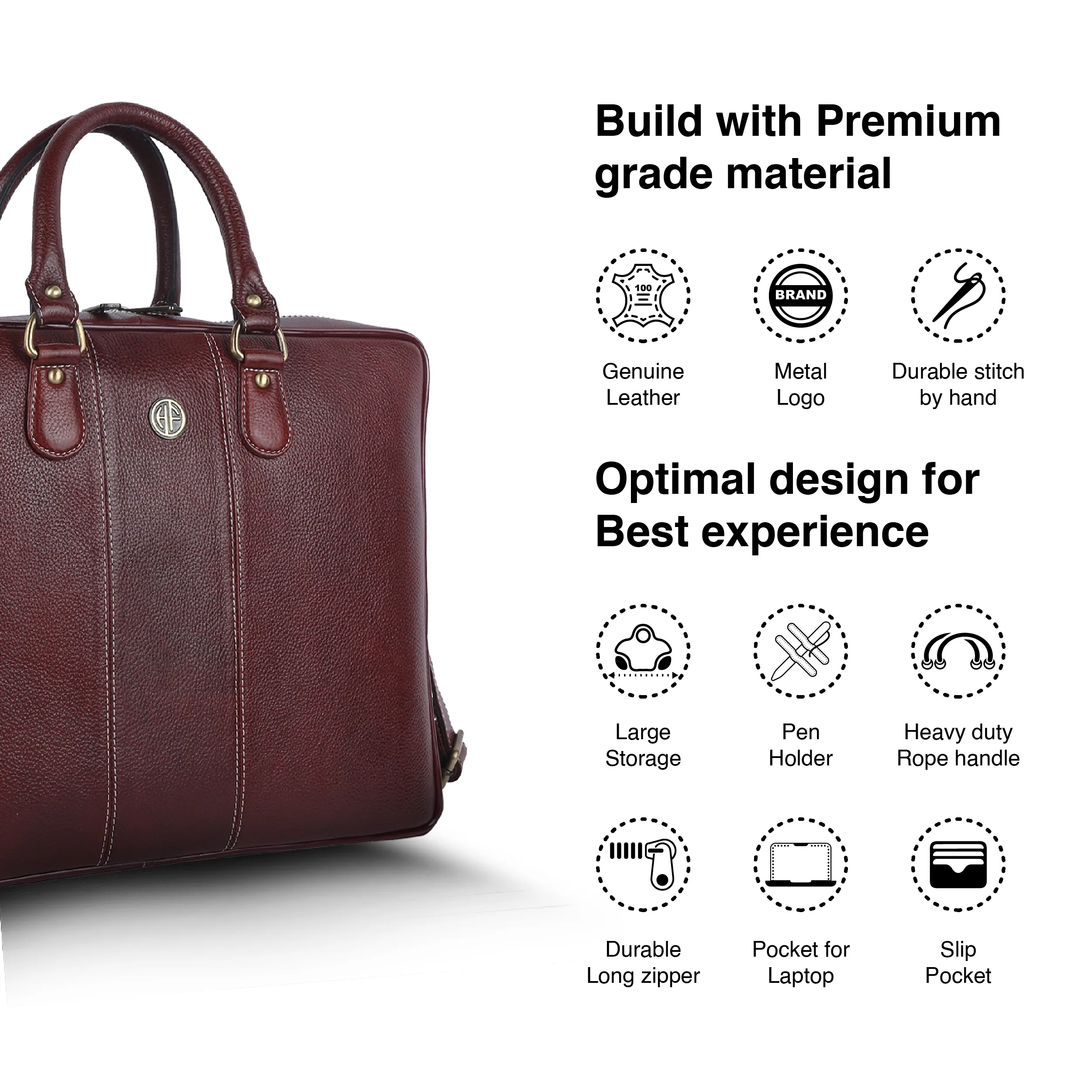 Laptop Shoulder Bag for Men- Genuine Leather Bag With Multiple Compartments- 1 Year Warranty