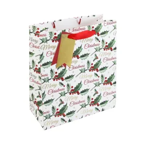 Large Holly Script Christmas Gift Bag