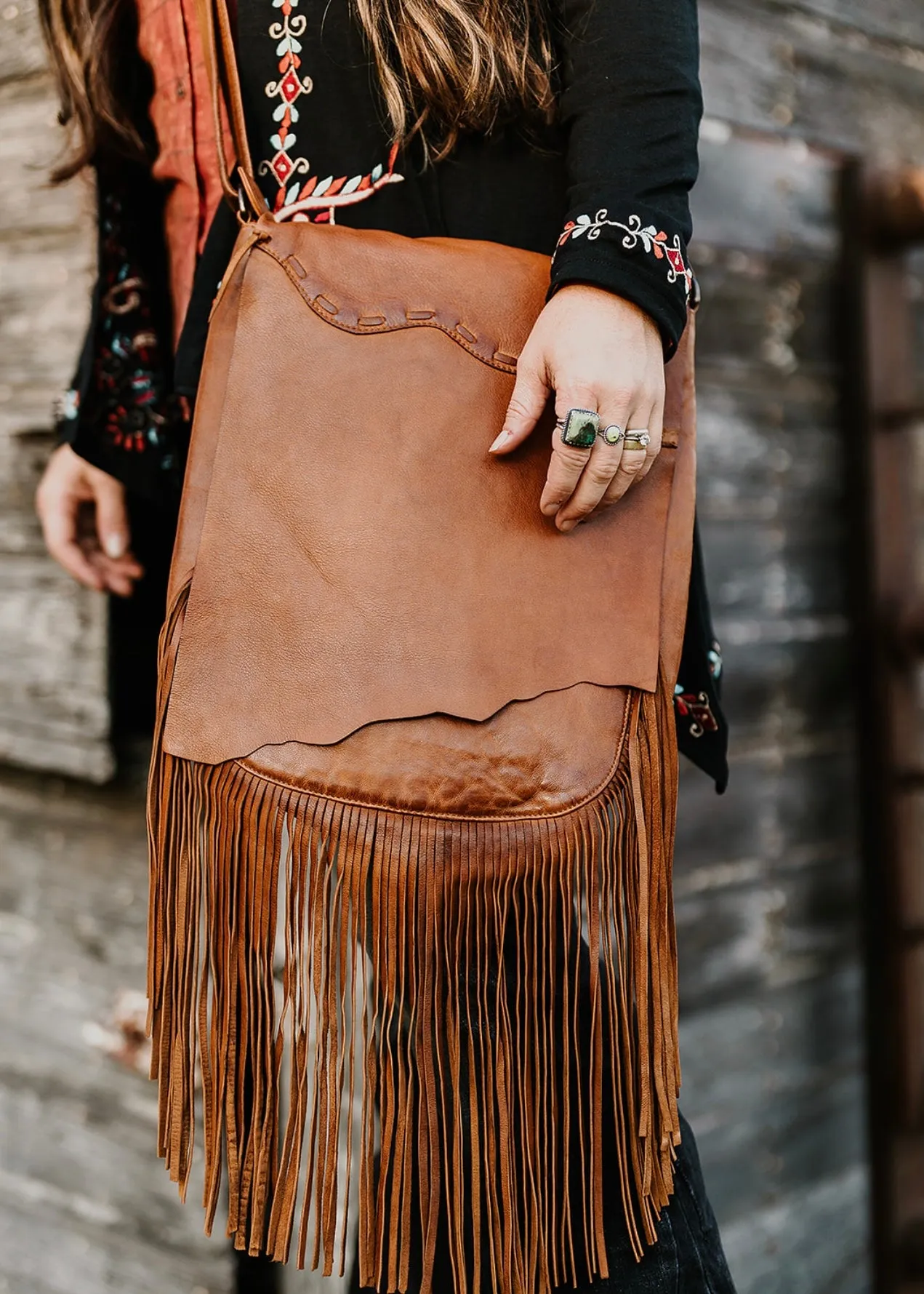 Leather Canyon Fringe Handbag